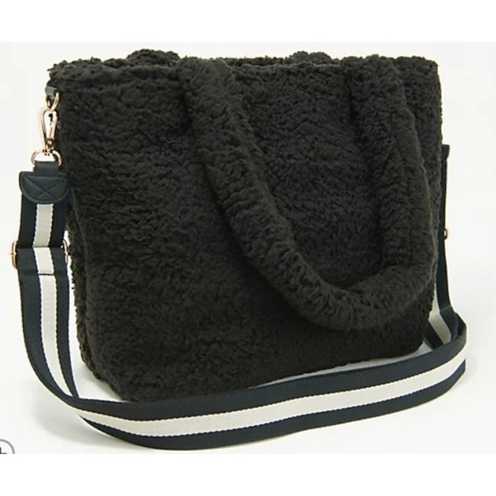 Bumblebella By Jill Martin Allover Sherpa Mid-Sized Tote Black Sherp Bag A522388